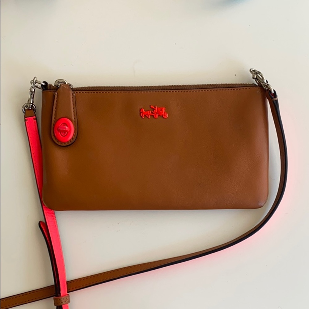 Coach Tan and Pink Leather Crossbody Bag